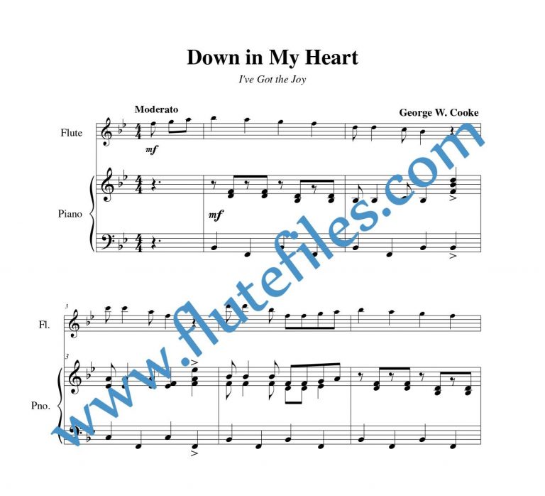 Down in My Heart piano accompaniment for flute solo