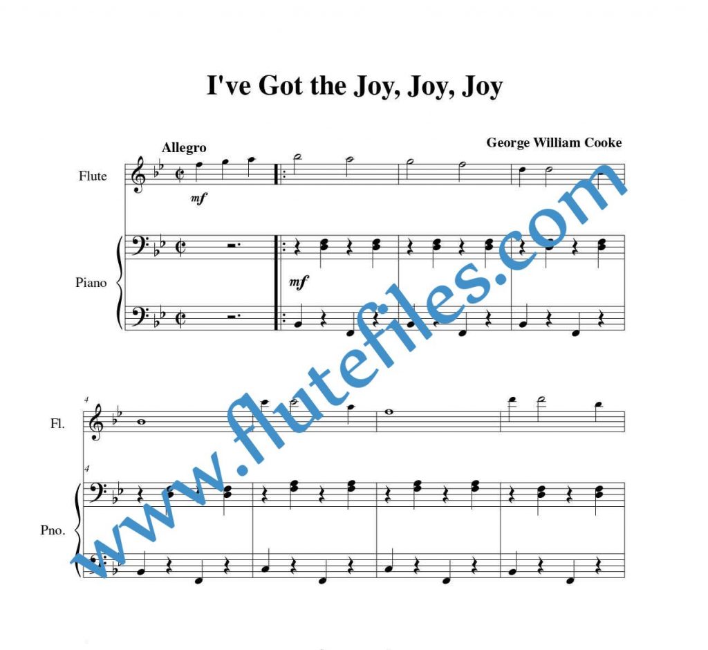 Piano accompaniment for I've Got the Joy, Joy, Joy flute solo