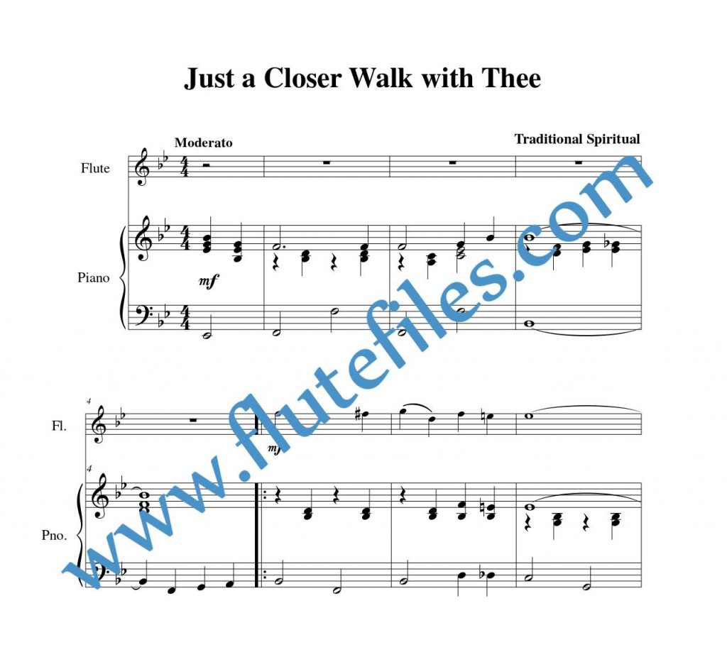 Piano accompaniment for Just a Closer Walk with Thee flute solo