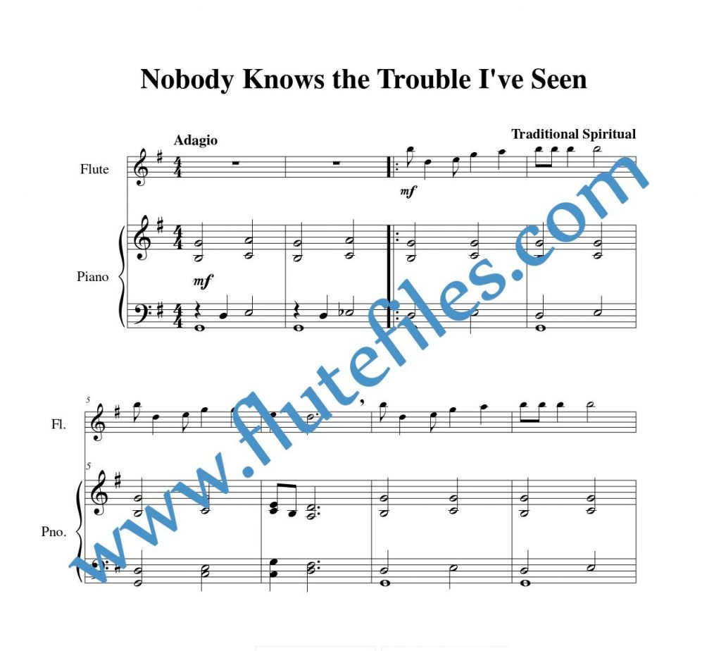 Piano accompaniment for Nobody Knows the Trouble I've Seen flute solo