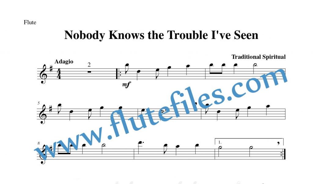 Nobody Knows the Trouble I've Seen flute solo sheet music