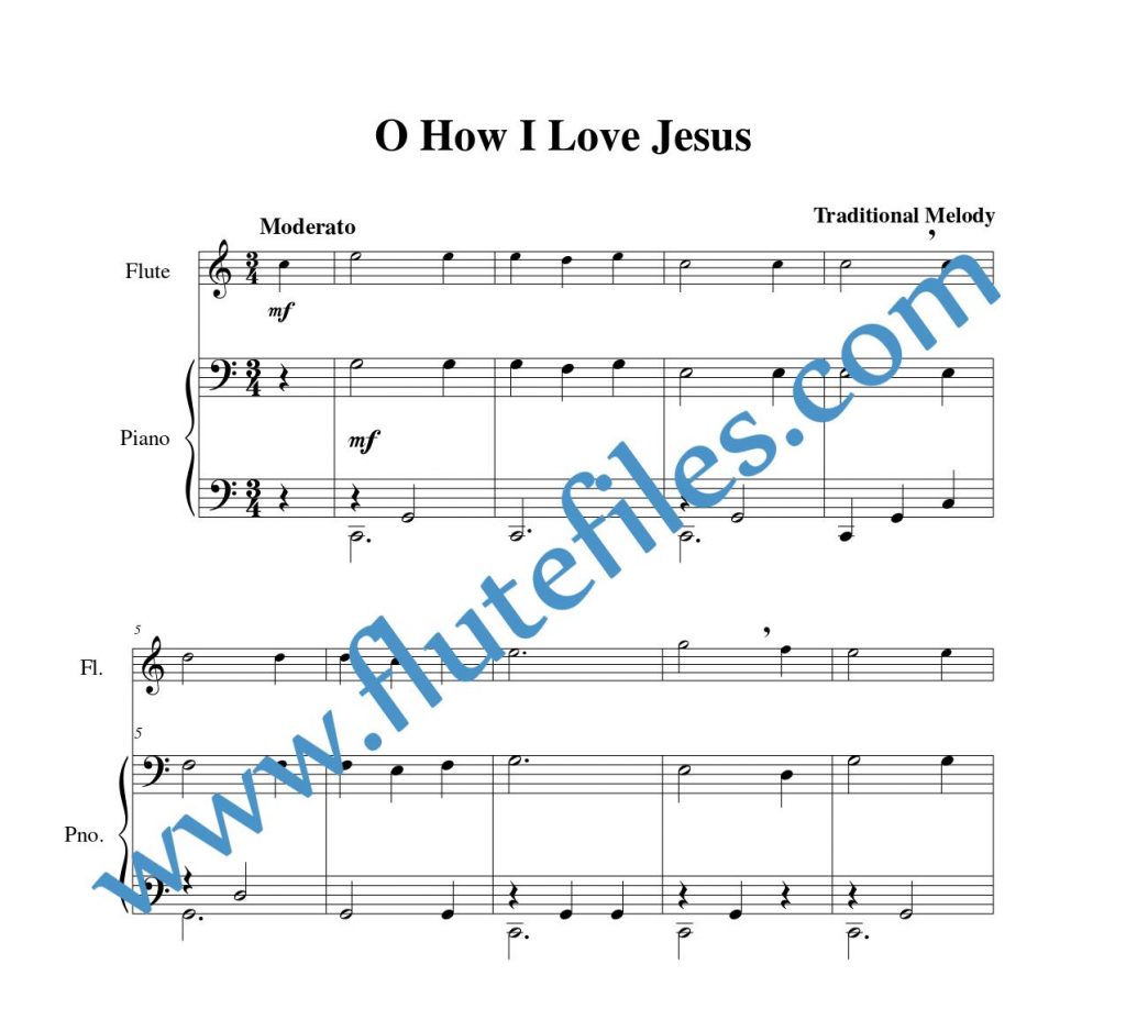 Piano accompaniment for O How I Love Jesus flute solo