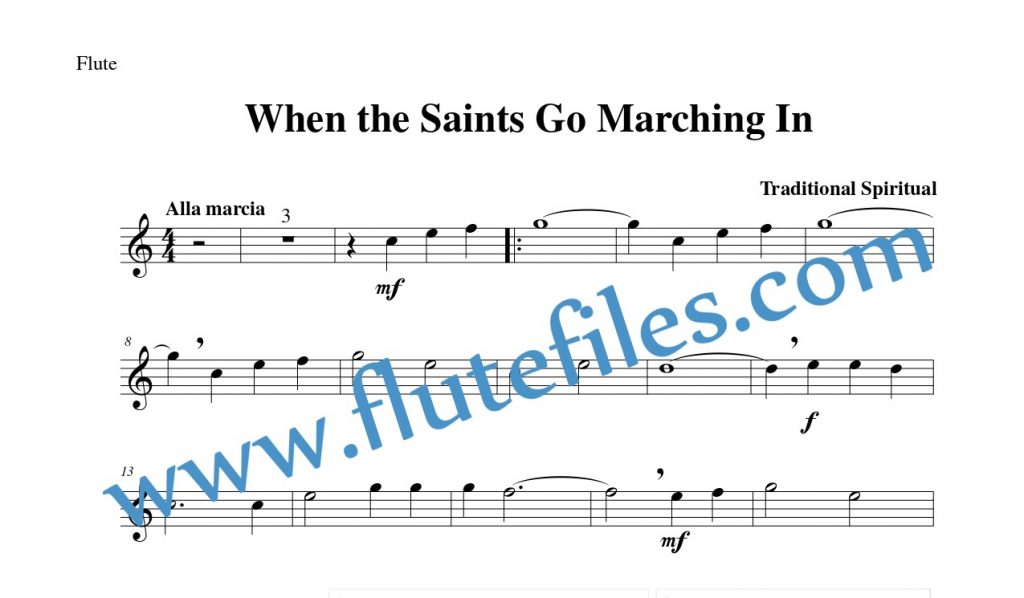 When The Saints Go Marching In flute solo sheet music