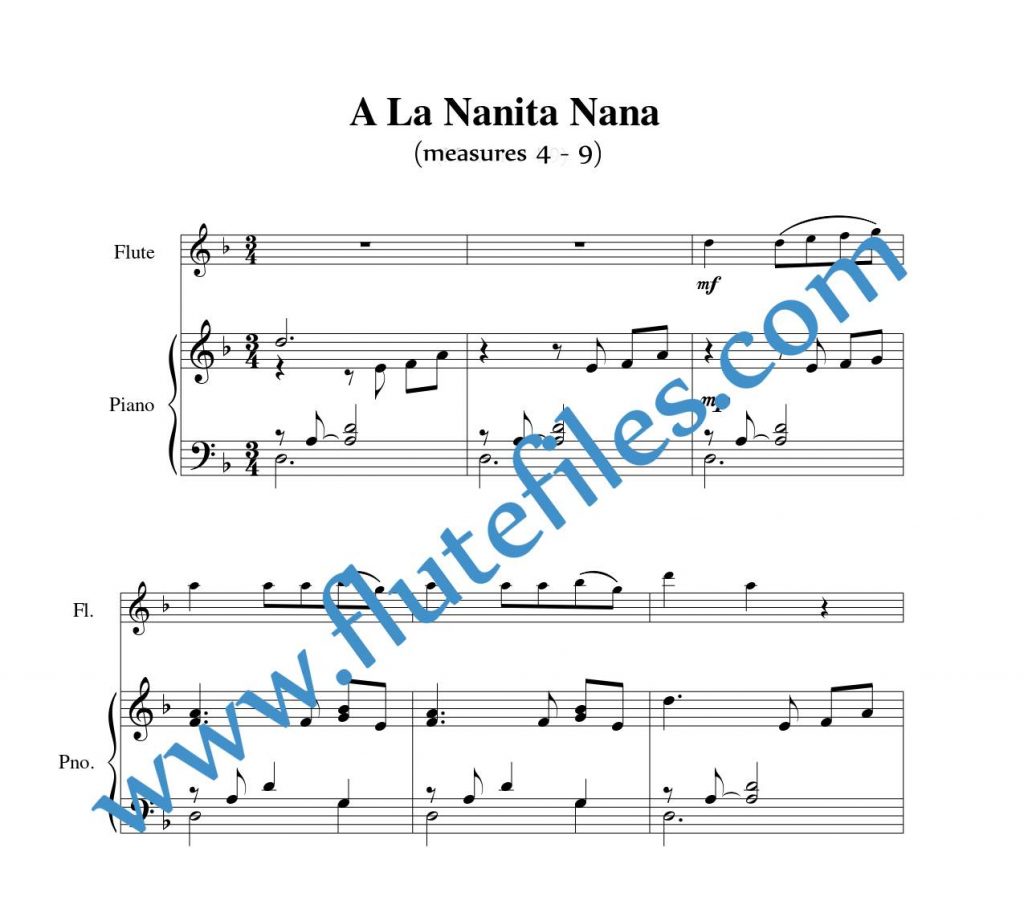 Piano accompaniment for A la Nanita Nana flute solo sheet music
