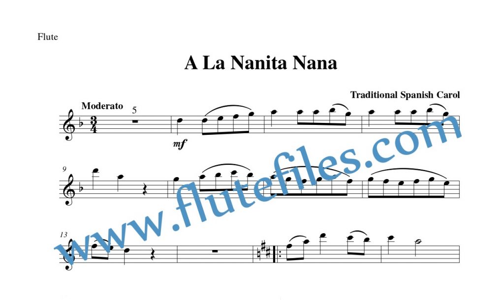 Flute part for A la Nanita Nana flute solo sheet music