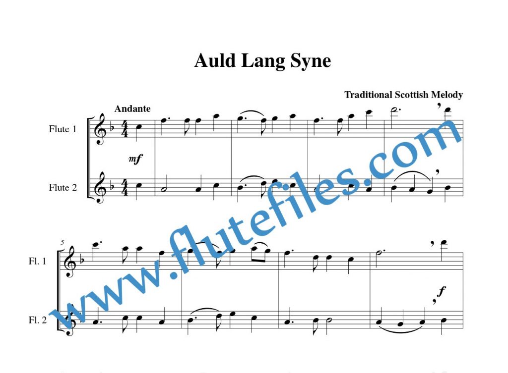 Auld Lang Syne flute duet sheet music
