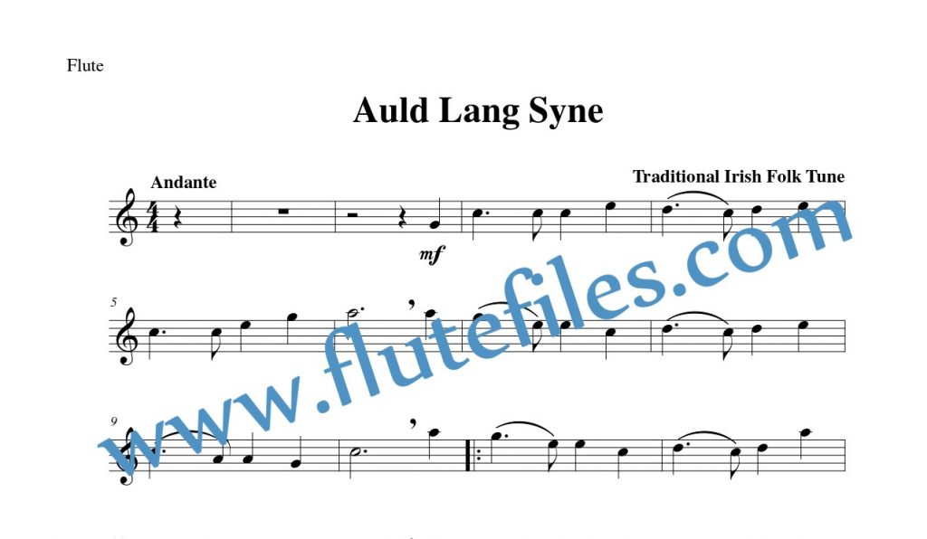 Flute part for Auld Lang Syne flute solo sheet music
