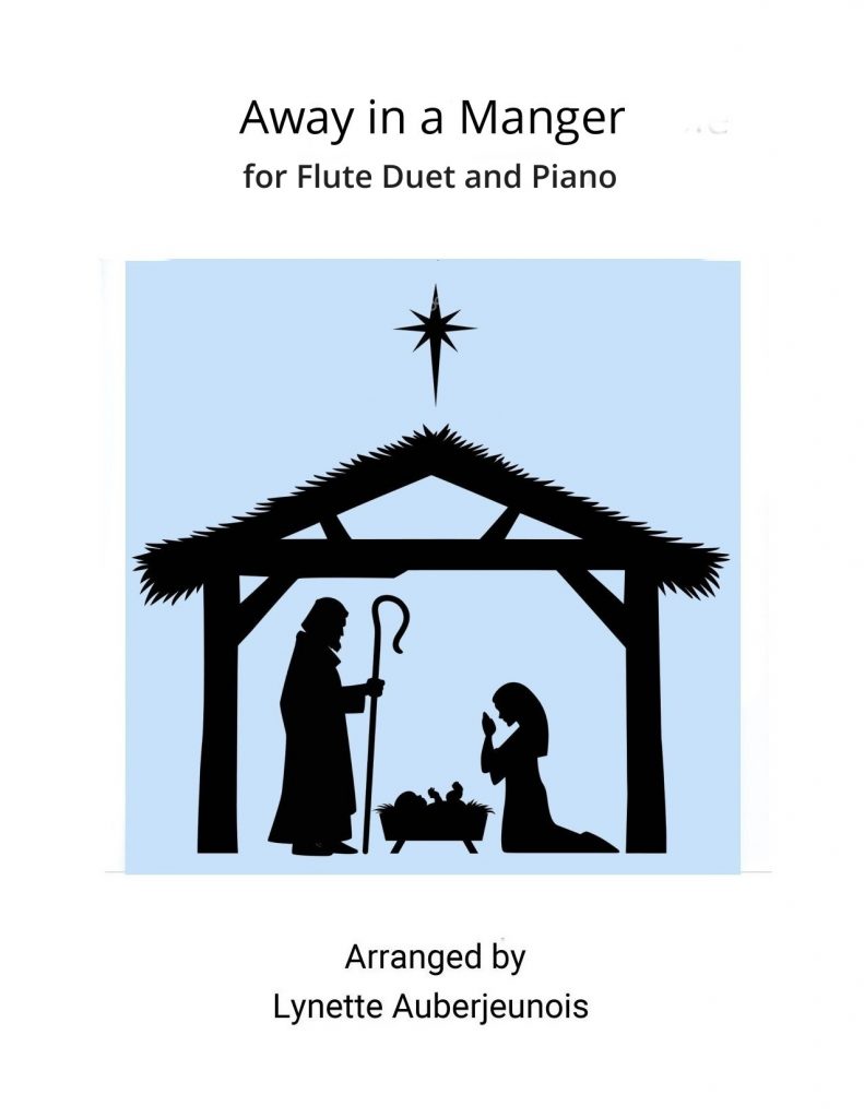 Sheet music cover for Away in a Manger (Kirkpatrick) flute duet and piano