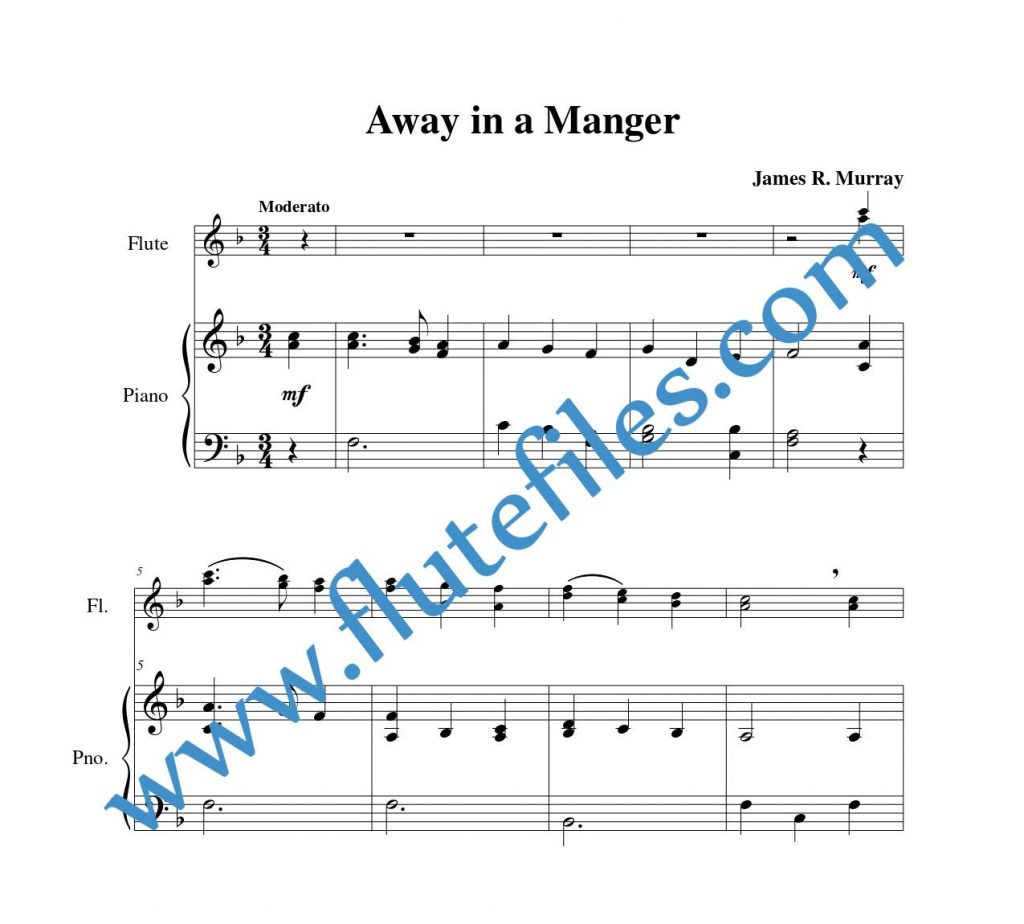 Piano accompaniment part for Away in a Manger (Murray) flute duet and piano sheet music