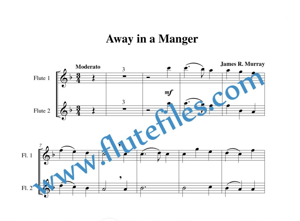 Flute part for Away in a Manger (Murray) flute duet and piano sheet music