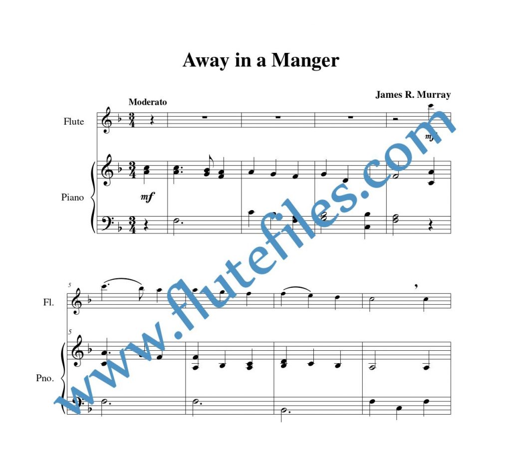 Piano accompaniment part for Away in a Manger (Murray) flute solo sheet music