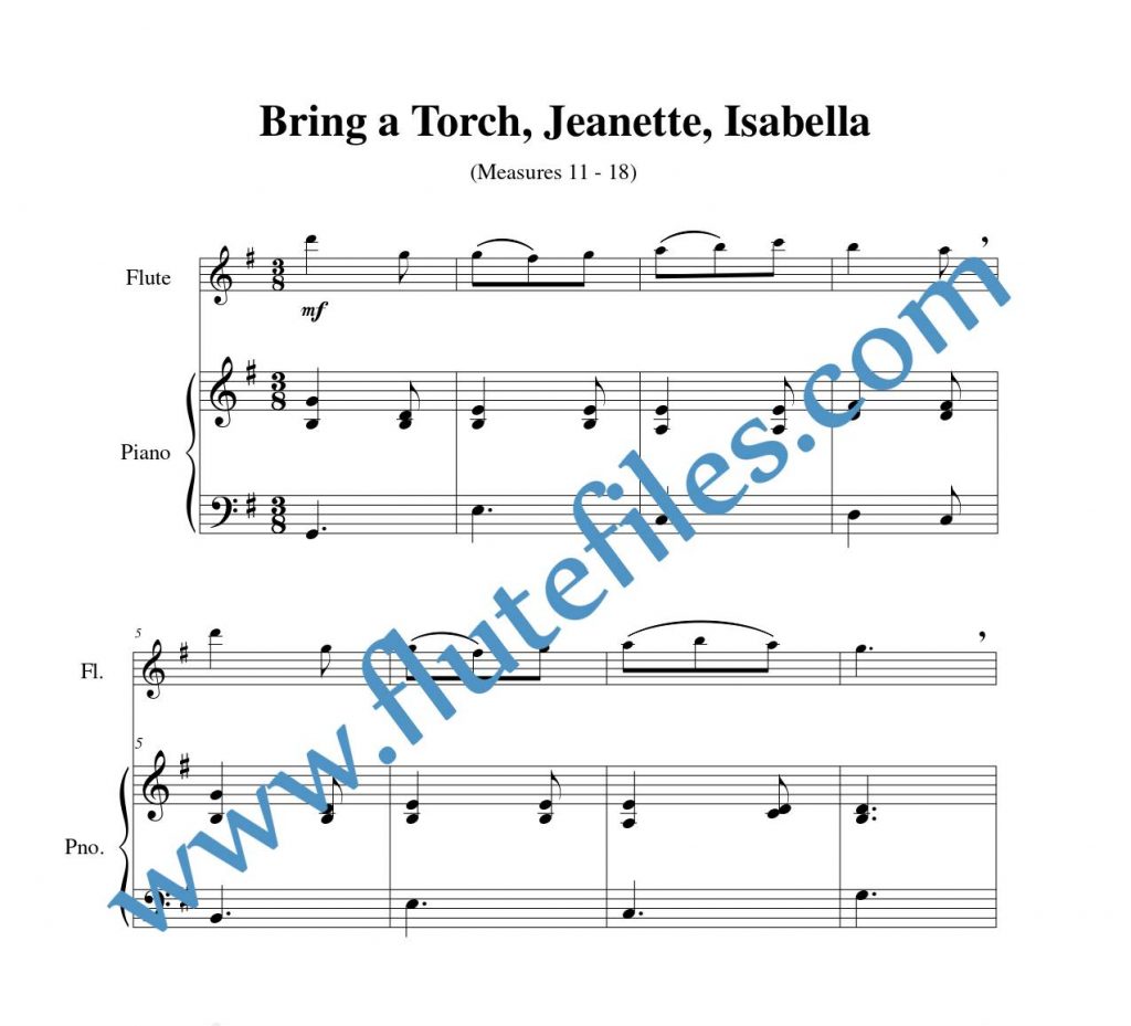 Piano accompaniment part for Bring a Torch, Jeanette, Isabella flute solo sheet music