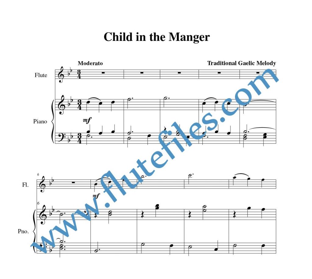 Piano accompaniment part for Child in the Manger flute solo sheet music