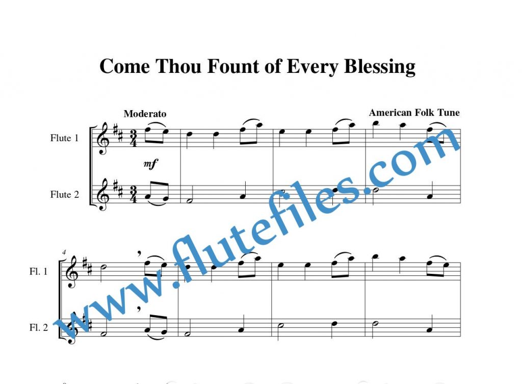 Come, Thou Fount of Every Blessing flute duet sheet music