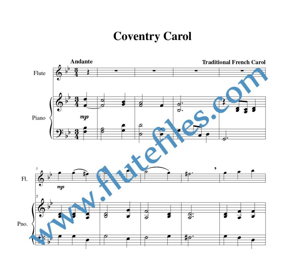 Piano accompaniment part for Coventry Carol flute solo sheet music
