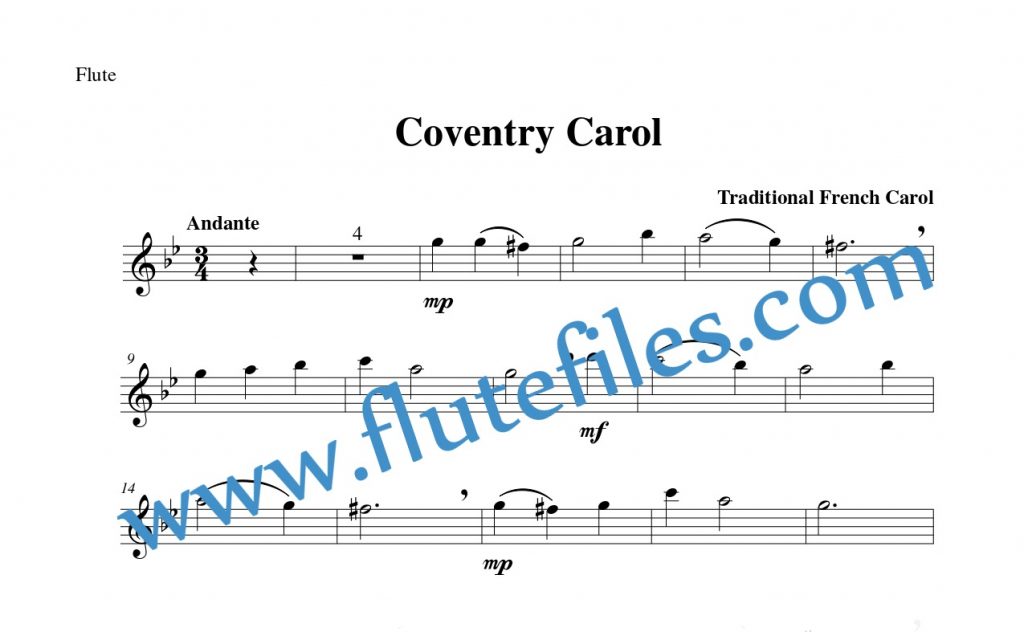 Flute part for Coventry Carol flute solo sheet music