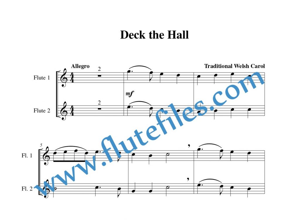 Flute part for Deck the Hall flute duet and piano sheet music