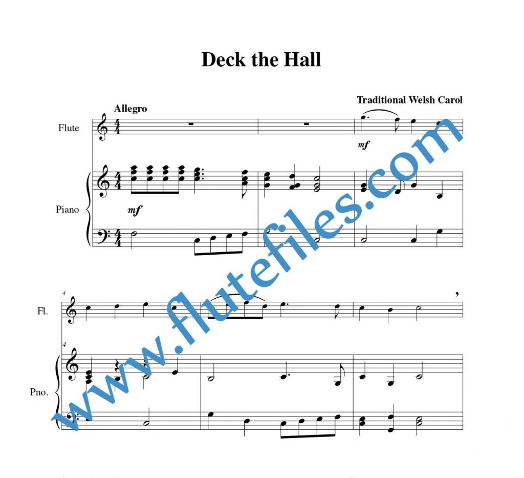 Piano accompaniment part for Deck the Hall flute solo sheet music
