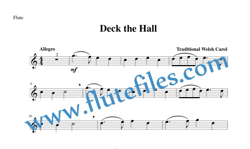 Flute part for Deck the Hall flute solo sheet music