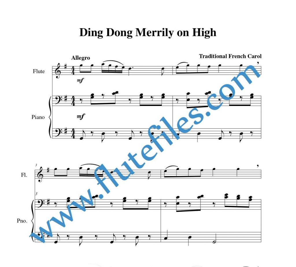 Piano accompaniment part for Ding, Dong Merrily on High flute solo sheet music