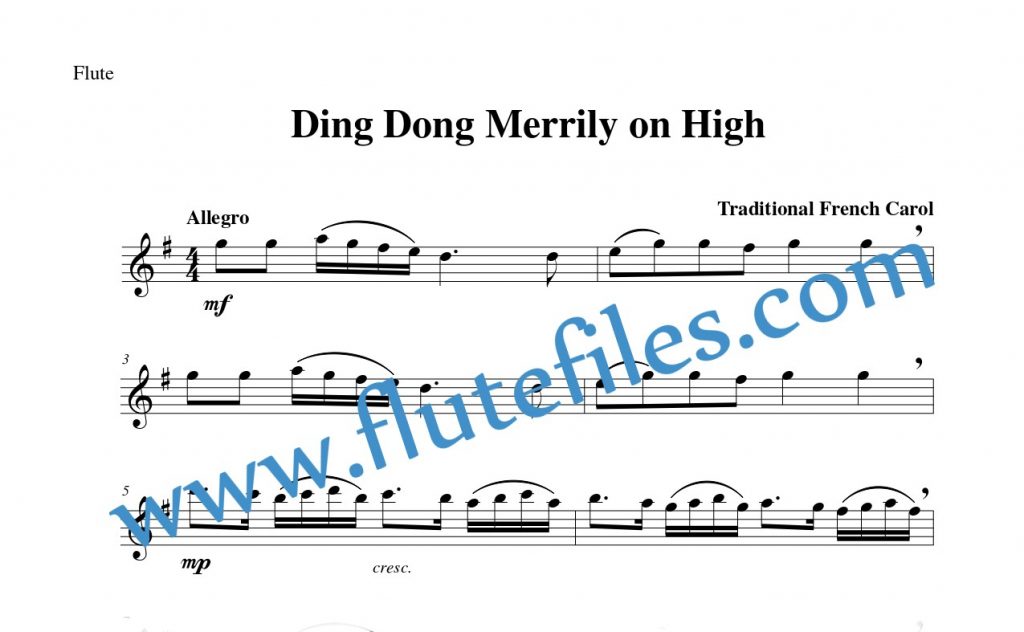 Flute part for Ding, Dong Merrily on High flute solo sheet music