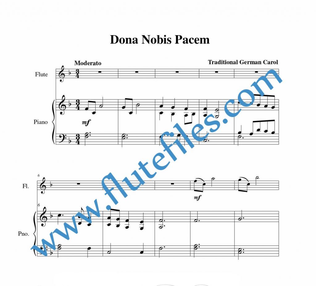 Piano accompaniment part for Dona Nobis Pacem flute duet and piano sheet music