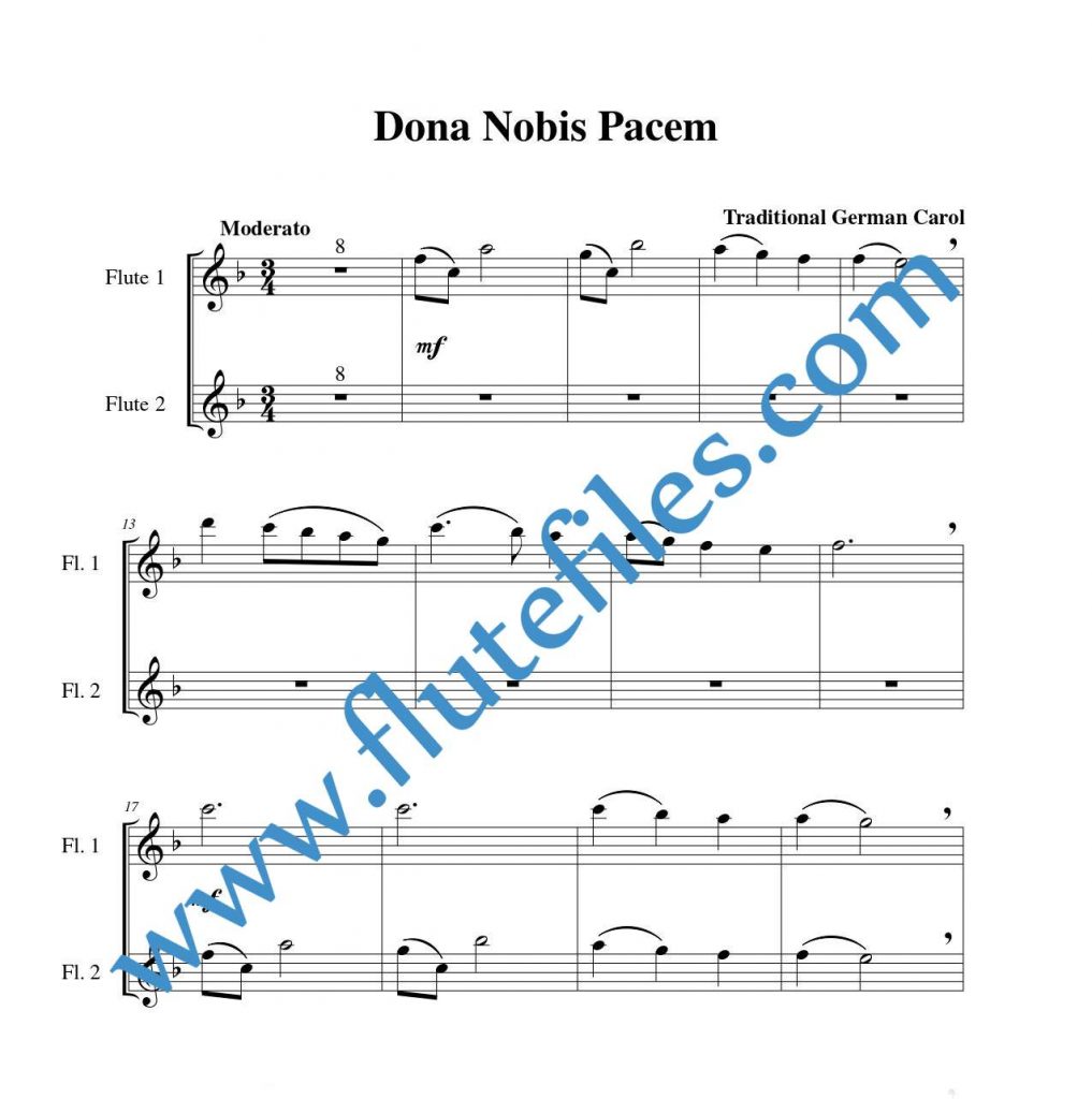 Flute part for Dona Nobis Pacem flute duet and piano sheet music