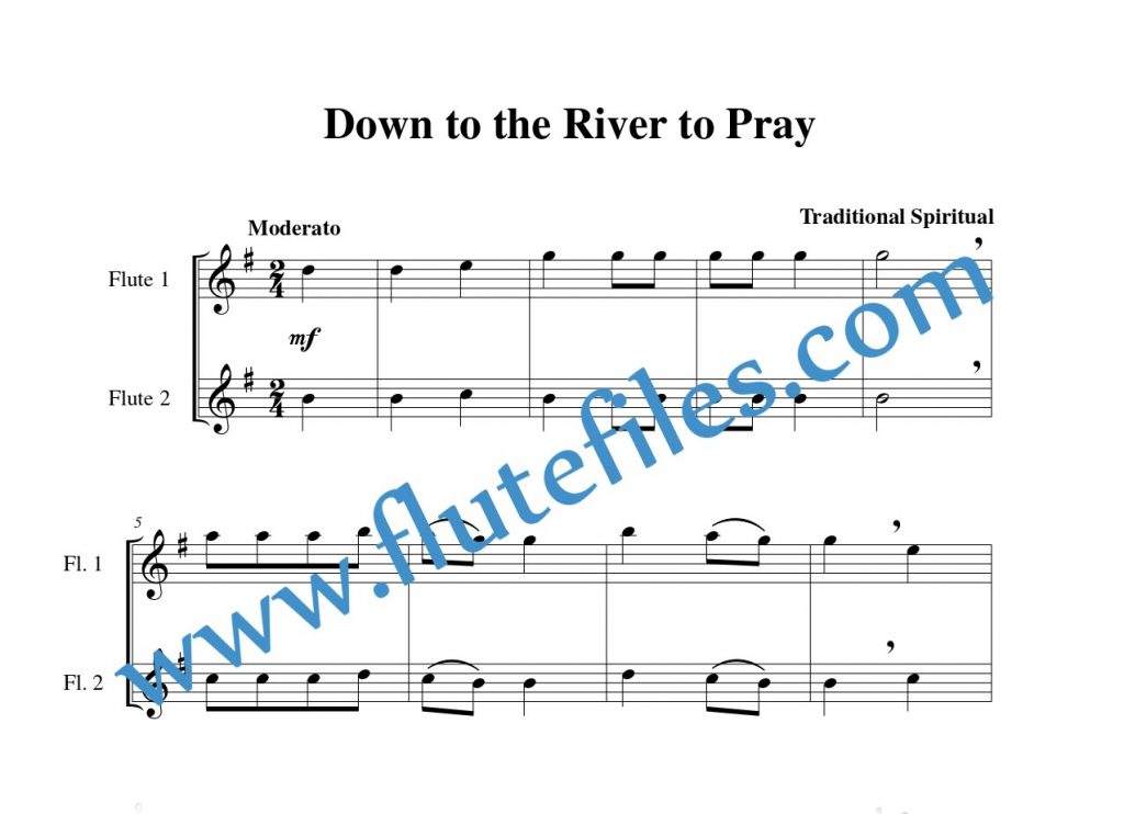 Down to the River to Pray flute duet sheet music