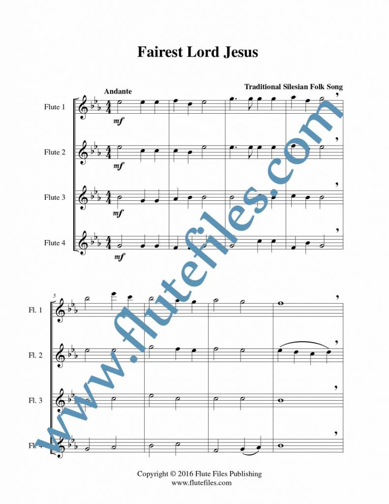 Fairest Lord Jesus flute quartet sheet music