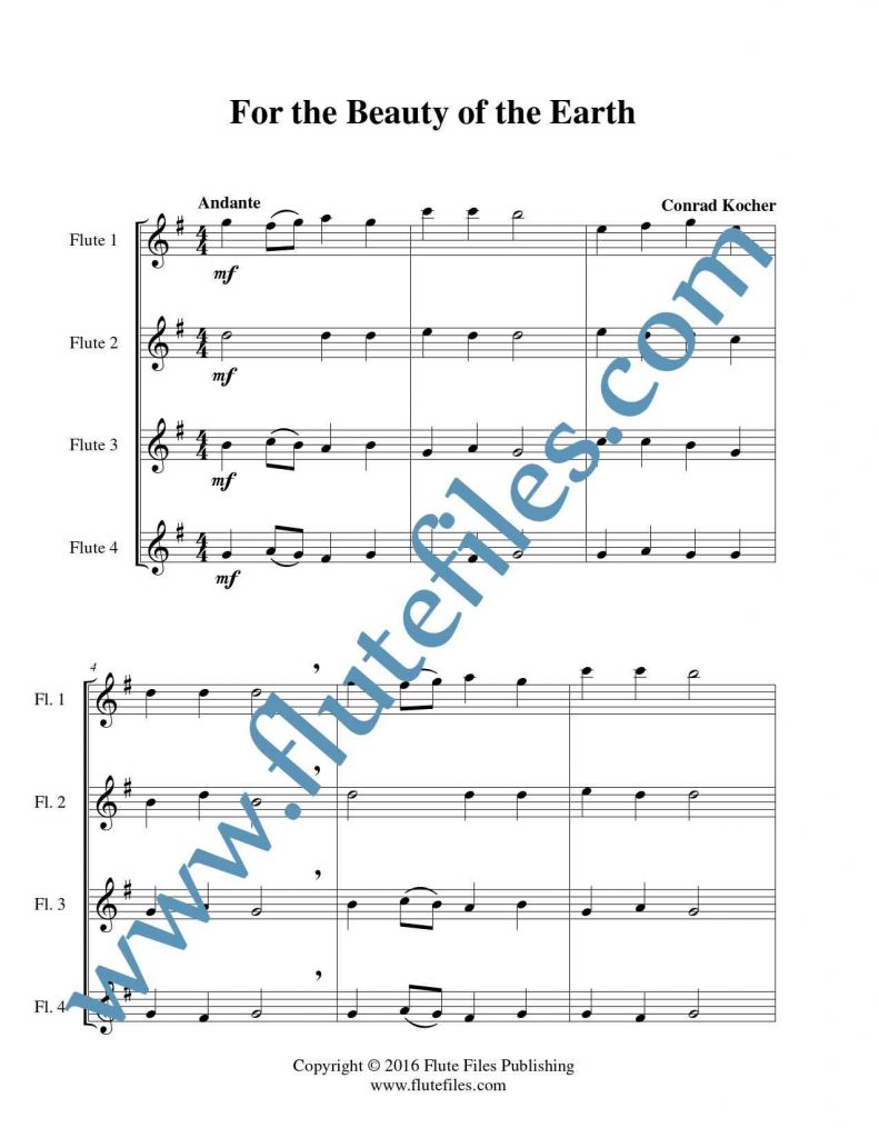 For the Beauty of the Earth flute quartet sheet music