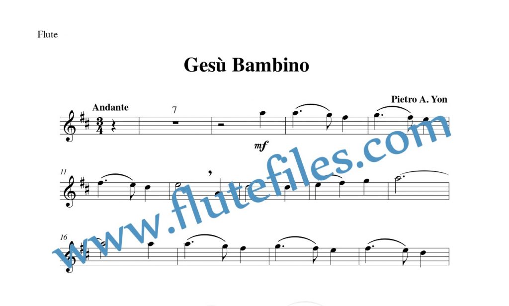 Flute part for Gesù Bambino flute solo sheet music