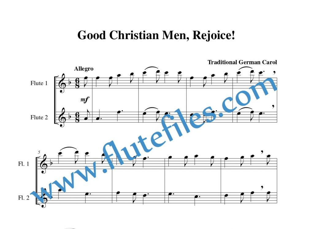 Good Christian Men, Rejoice flute duet sheet music