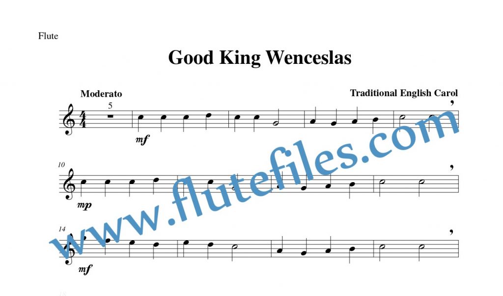 Flute part for Good King Wenceslas flute solo sheet music
