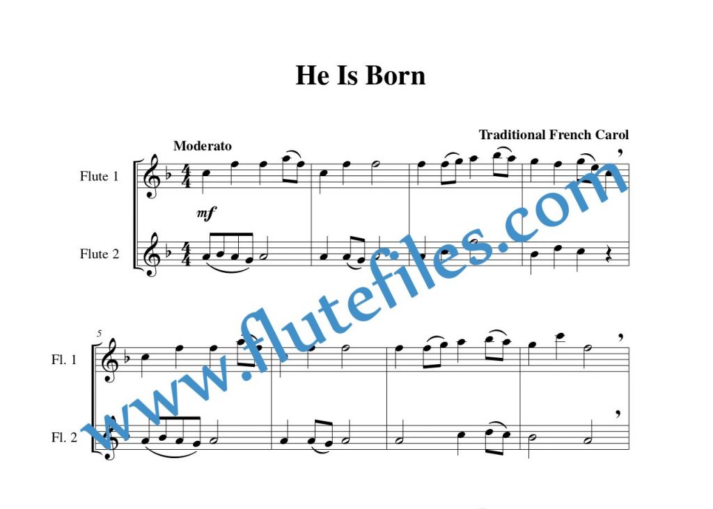 He Is Born flute duet sheet music