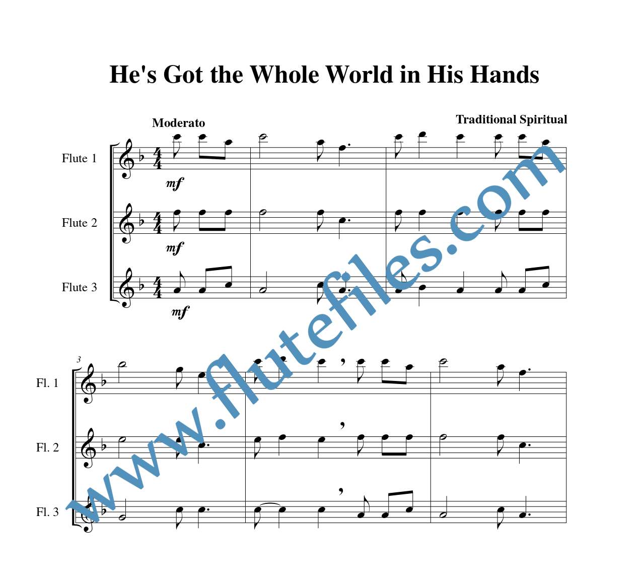 Hes Got the Whole World in His Hands flute trio sheet music