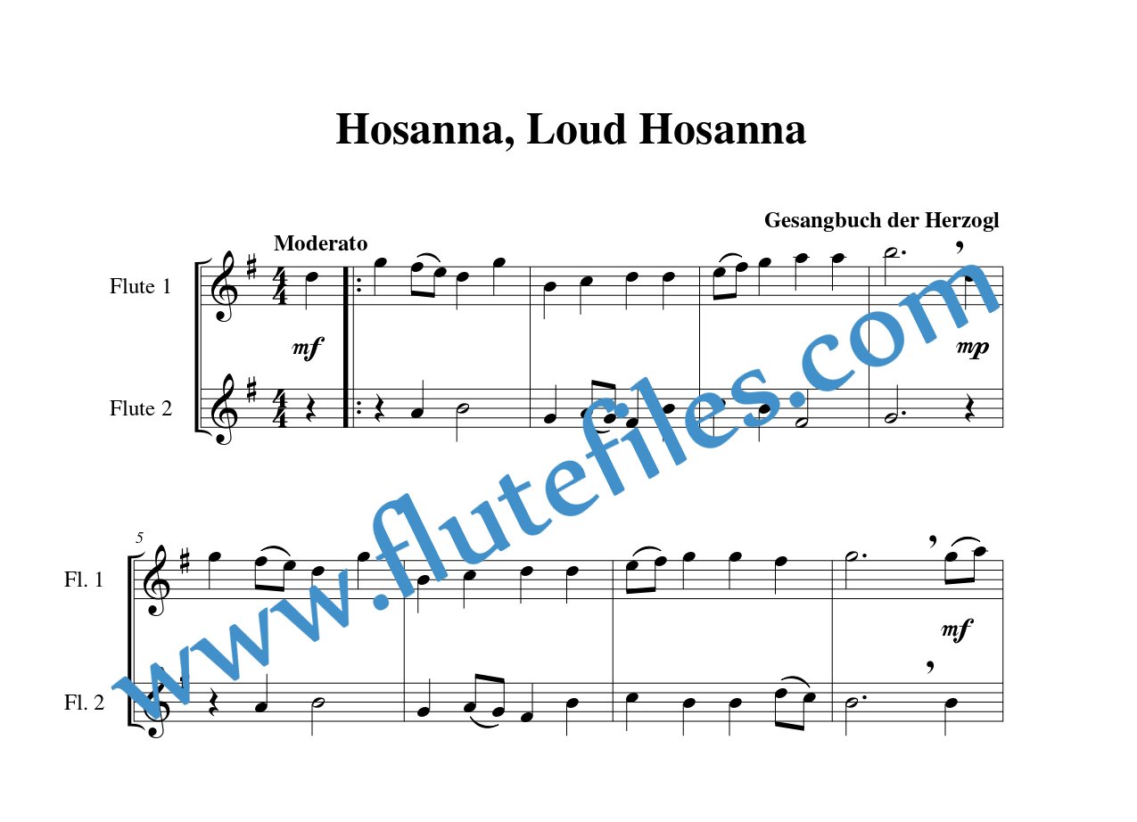 Hosanna, Loud Hosanna flute duet sheet music