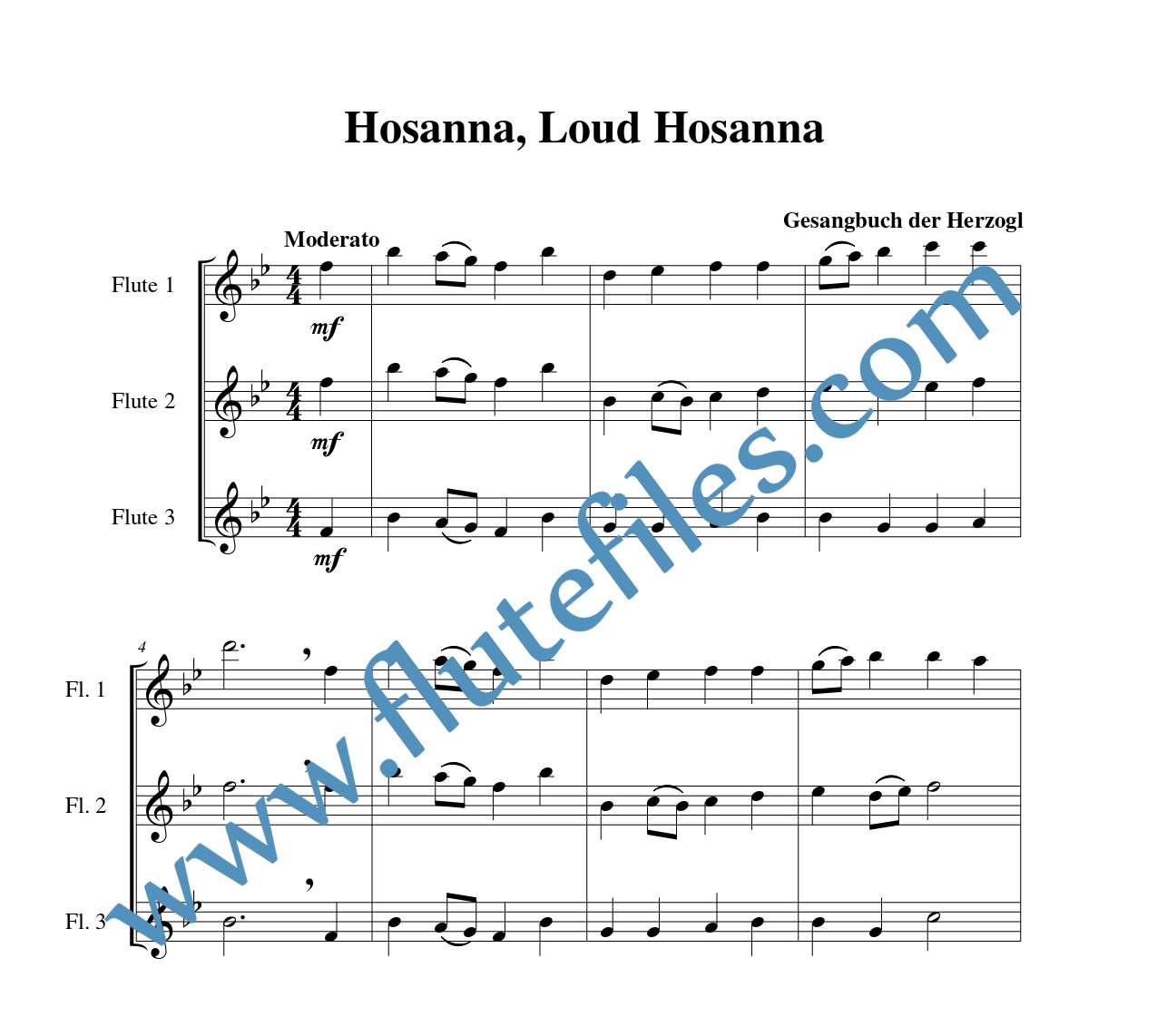 Hosanna, Loud Hosanna flute trio sheet music