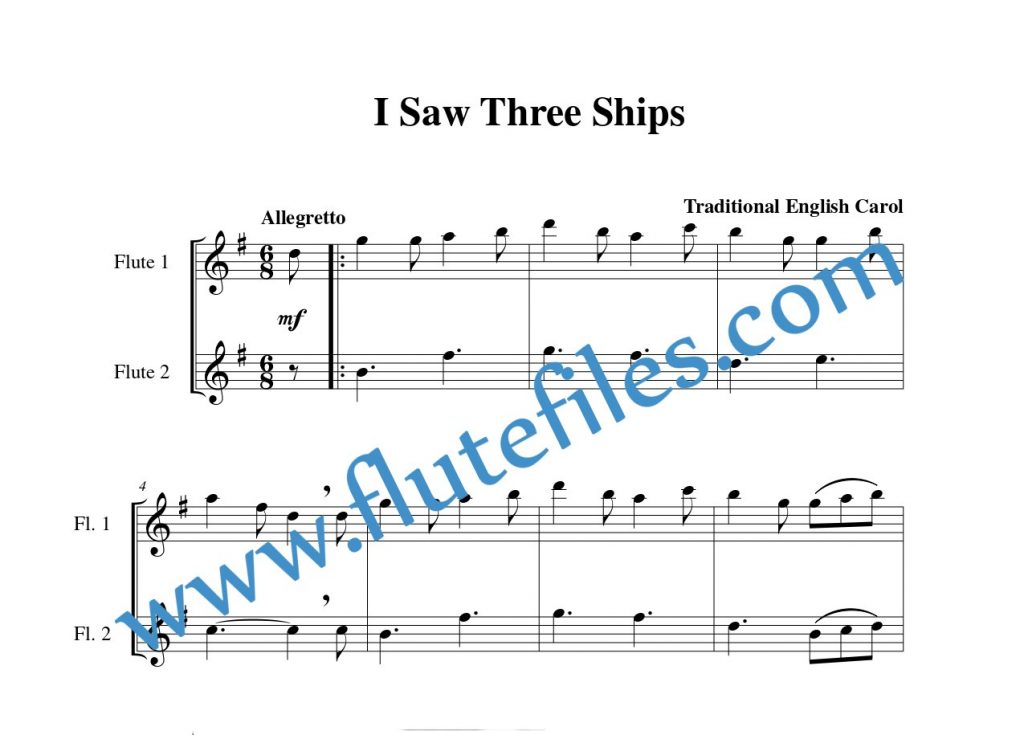 I Saw Three Ships flute duet sheet music