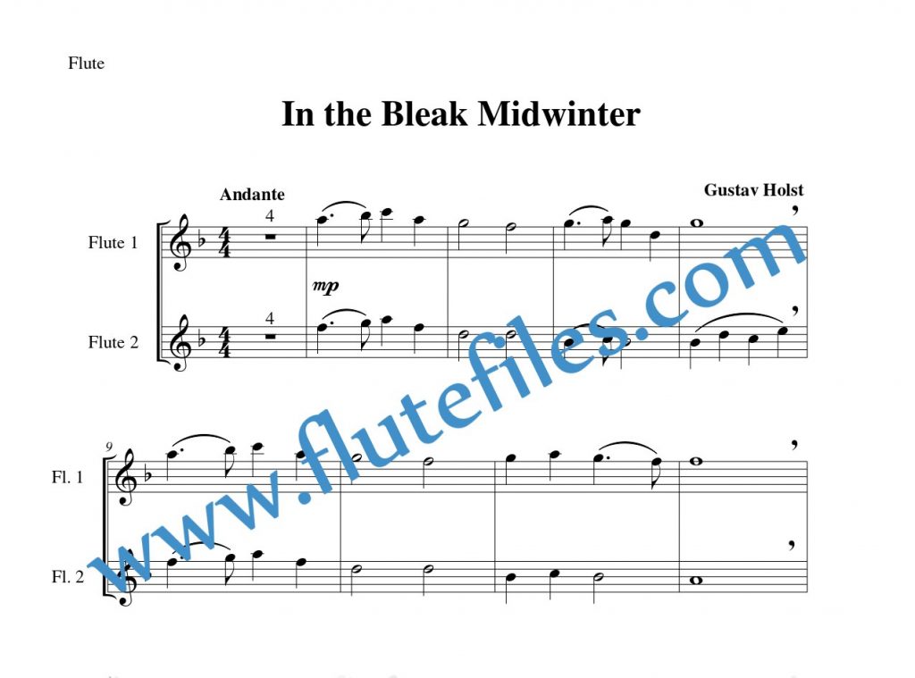 Flute part for In the Bleak Midwinter flute duet and piano sheet music
