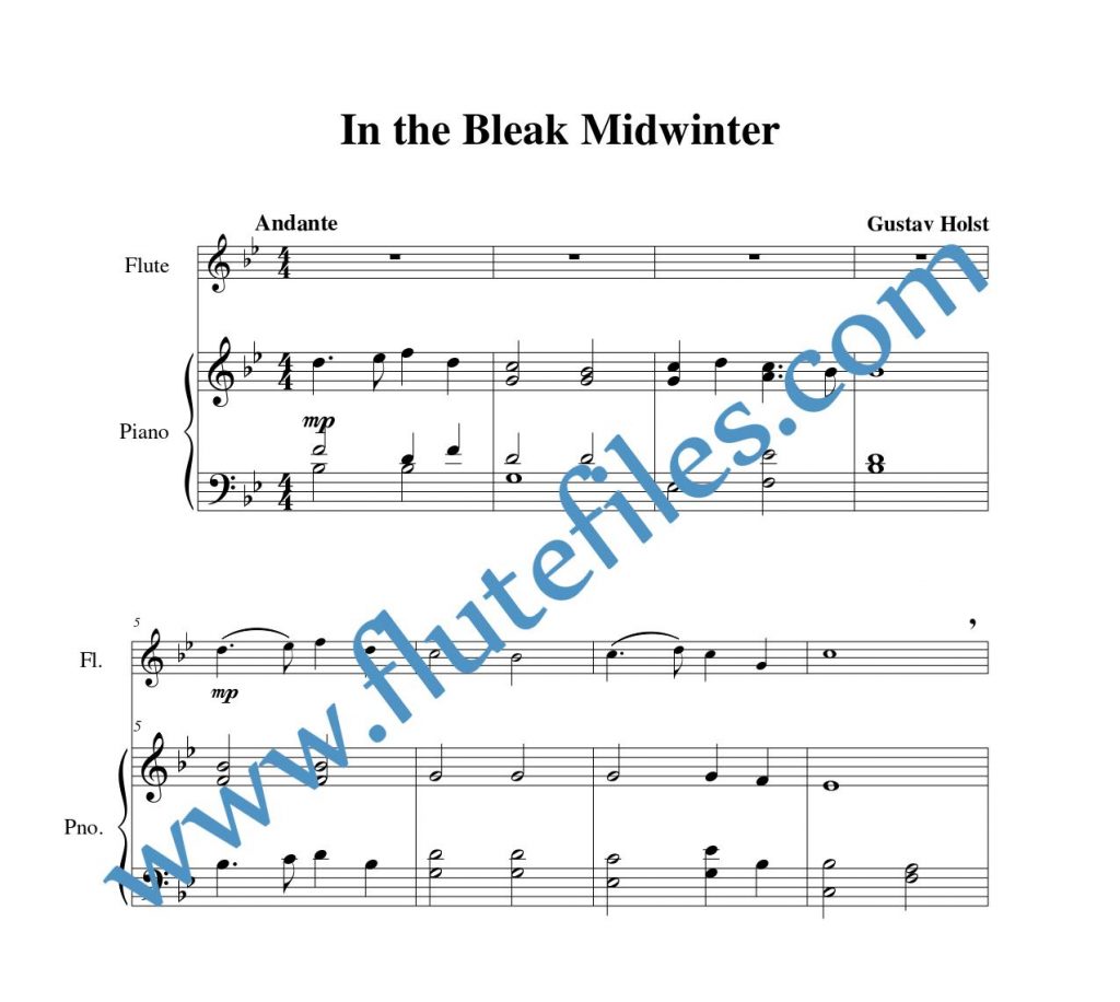 Piano accompaniment part for In the Bleak Midwinter flute solo sheet music
