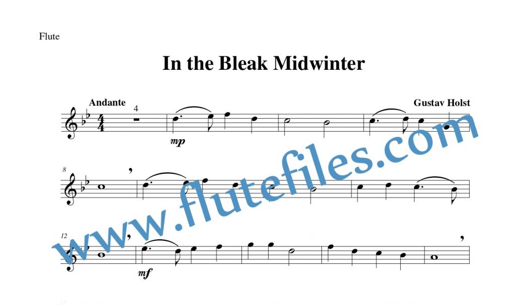 Flute part for In the Bleak Midwinter flute solo sheet music