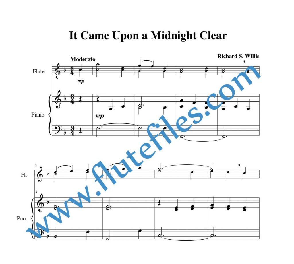 Piano accompaniment part for It Came Upon a Midnight Clear flute duet and piano sheet music