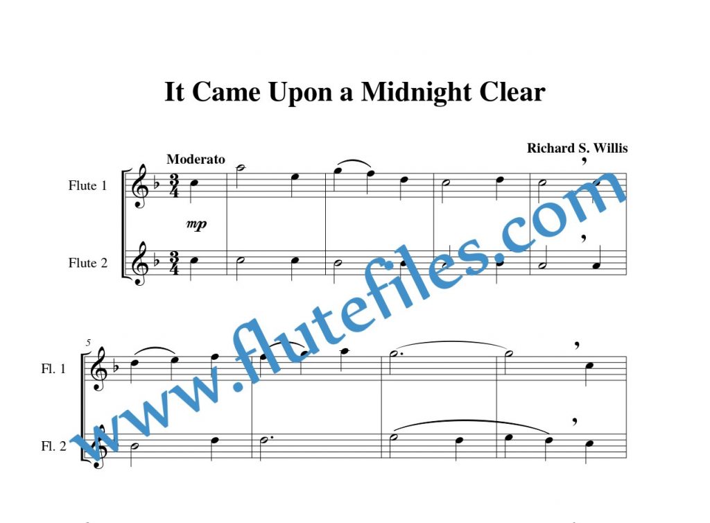 Flute part for It Came Upon a Midnight Clear flute duet and piano sheet music