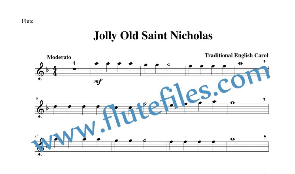 Flute part for Jolly Old Saint Nicholas flute solo sheet music