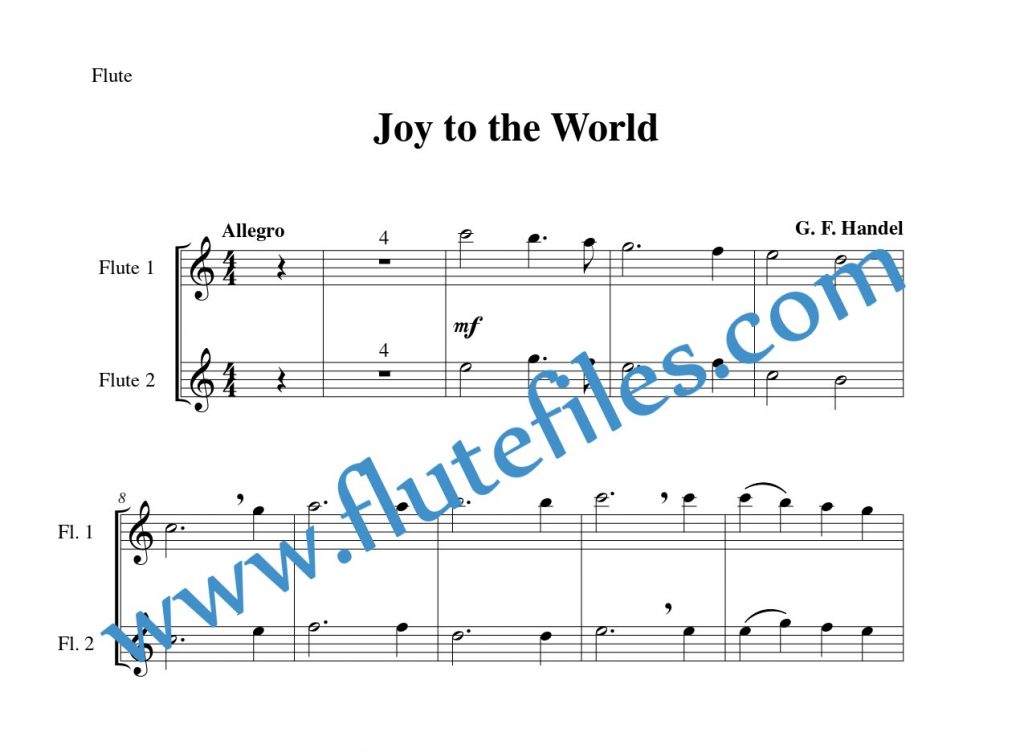 Flute part for Joy to the World flute duet and piano sheet music