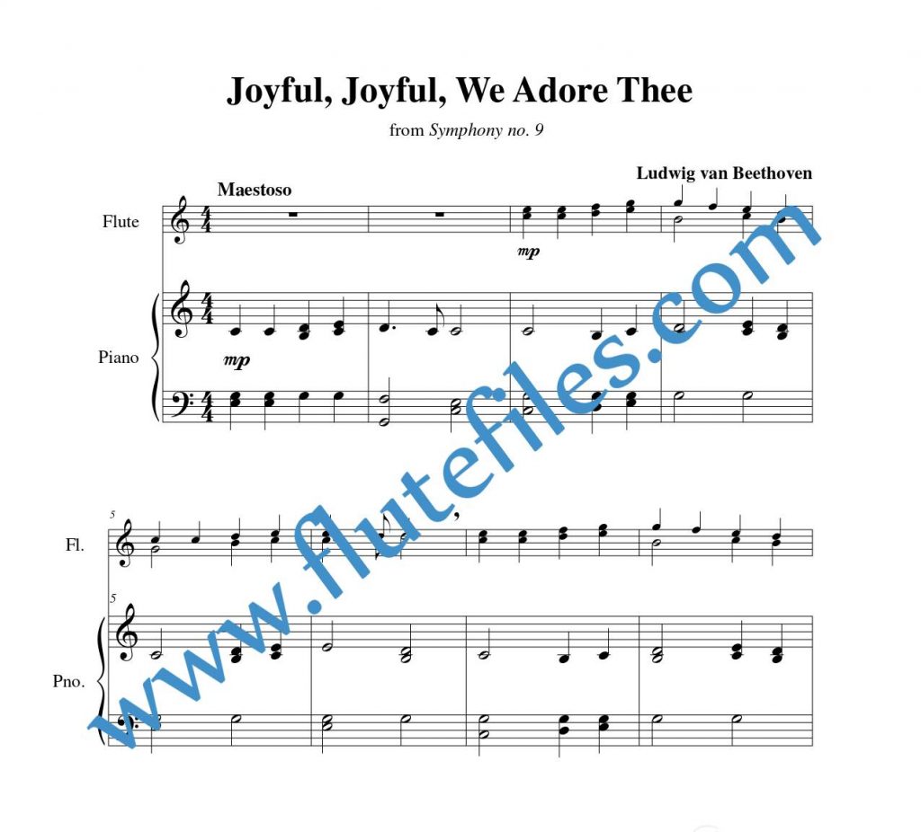 Piano accompaniment for Joyful, Joyful, We Adore Thee flute duet and piano