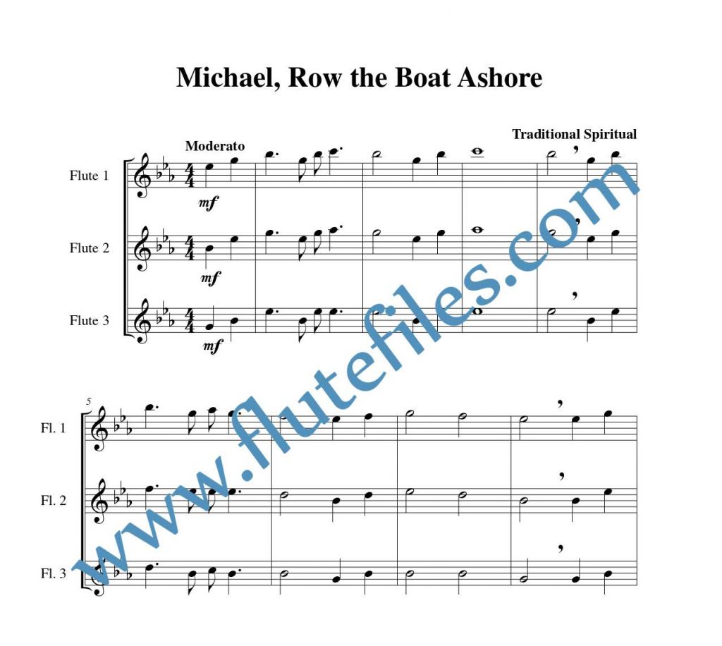 Michael, Row the Boat Ashore flute trio sheet music