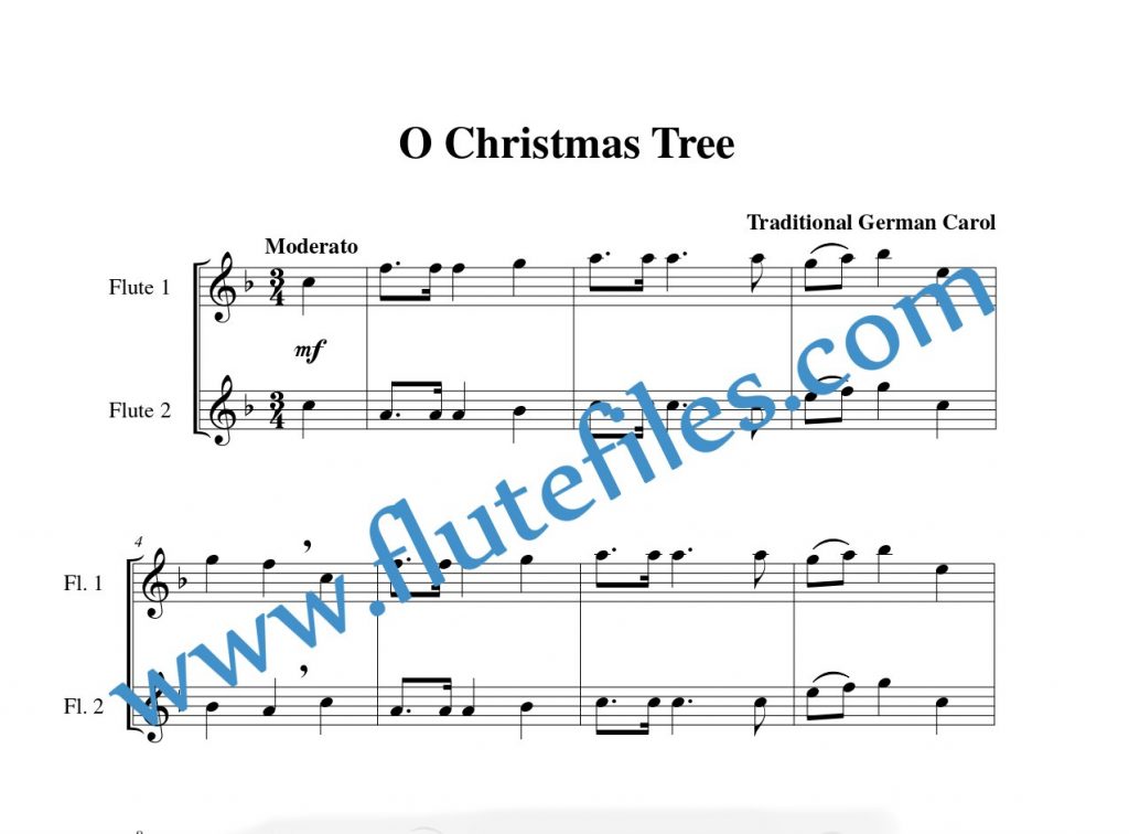 Flute part for O Christmas Tree flute duet and piano sheet music