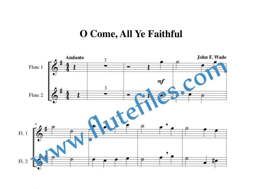 Flute part for O Come, All Ye Faithful flute duet and piano sheet music