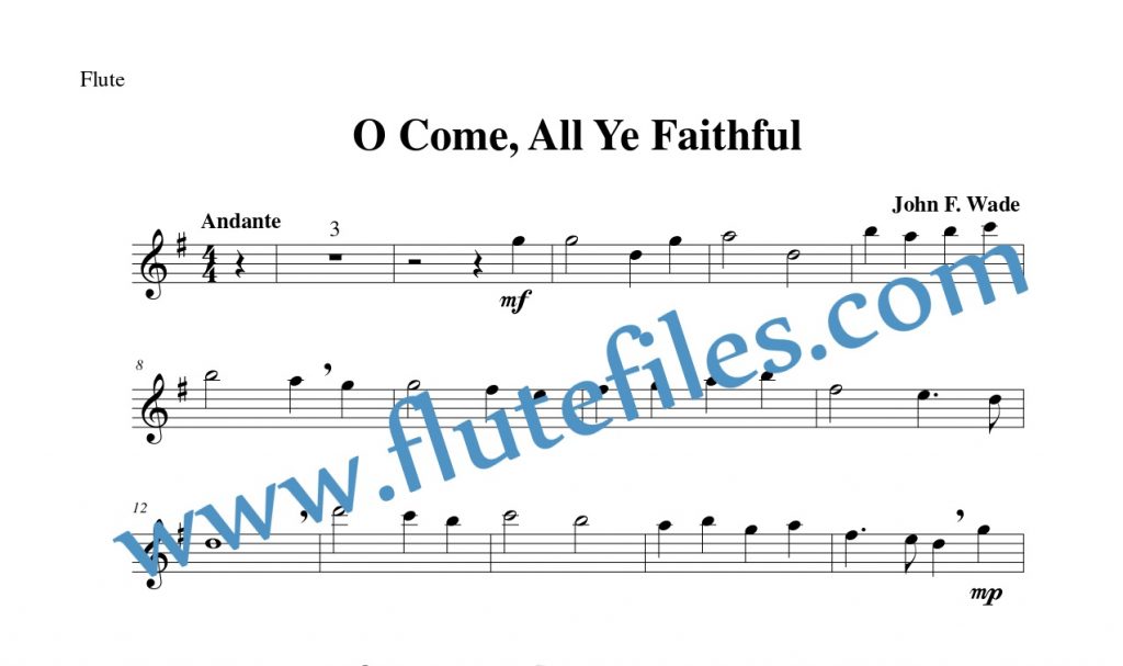 Flute part for O Come, All Ye Faithful flute solo sheet music